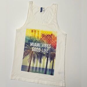 H&M Divided Men's White Small Miami Vibes Good Life Letter Graphic Tank Top